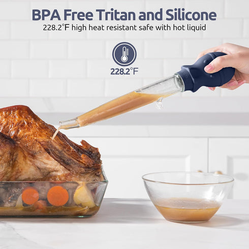 U-Taste 1.5oz Angled Turkey Baster - 228.2ºF Heat Resistant Food Grade Tritan and Silicone Large Octopus Bulb Baster Set with Cleaning Brush for C...